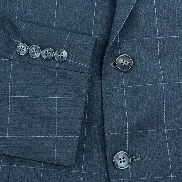 Hart Schaffner Marx HSM Men Size 44S New York Fit Sport Coat Windowpane Grey USA - Picture 15 of 16